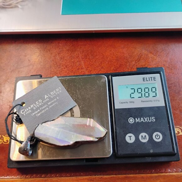 Charles Albert Sterling Silver Terminated Rainbow Aura Quartz Crystal Pendant - Picture 7 of 8